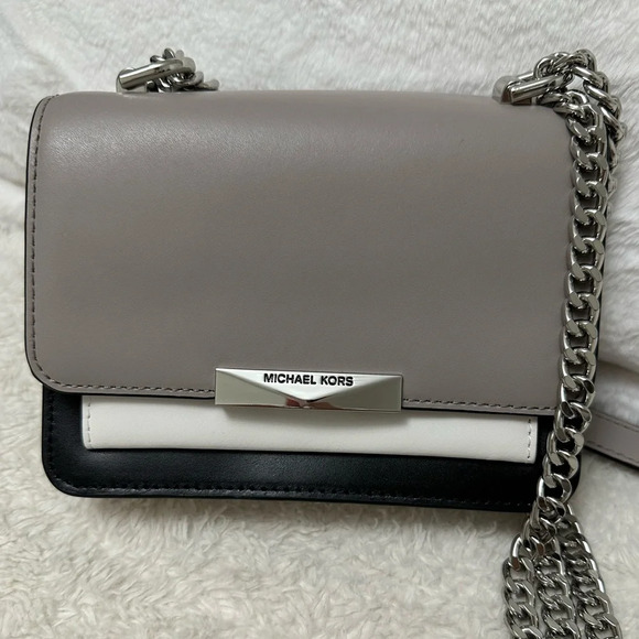 Women's Jade Extra-small Tri-color Leather Crossbody Bag - black, white and grey - Picture 2 of 10